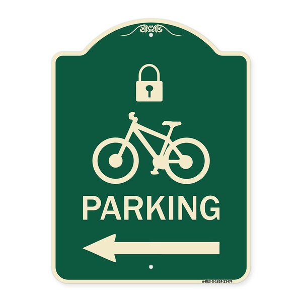 Parking W/ Lock Cycle & Left ArrowHeavy-Gauge Aluminum Architectural Sign, 24" x 18", G-1824-23474